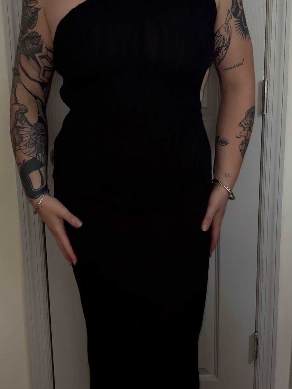 SHEIN Black Strapless Midi Dress